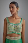 Buy I Am Design Green Silk Embroidery, Sequins, Mirrors Open Printed Palazzo And Short Cape Set Buy_I Am Design_Green Silk Embroidery, Sequins, Mirrors Open Printed Palazzo And Short Cape Set