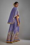 Shop_I Am Design_Purple Silk Mirrors, Sequins, Embroidery Open Floral Print Palazzo And Cape Set _at_Aza_Fashions