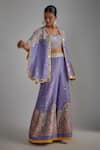 Buy_I Am Design_Purple Silk Mirrors, Sequins, Embroidery Open Floral Print Palazzo And Cape Set _at_Aza_Fashions