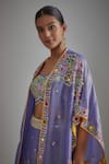 Buy_I Am Design_Purple Silk Mirrors, Sequins, Embroidery Open Floral Print Palazzo And Cape Set _Online_at_Aza_Fashions