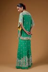 Shop_I Am Design_Green Silk Embroidery, Sequins Open , Square Floral Palazzo And Cape Set _at_Aza_Fashions