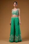 I Am Design_Green Silk Embroidery, Sequins Open , Square Floral Palazzo And Cape Set _Online_at_Aza_Fashions