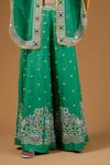 I Am Design_Green Silk Embroidery, Sequins Open , Square Floral Palazzo And Cape Set _at_Aza_Fashions