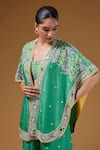 Buy_I Am Design_Green Silk Embroidery, Sequins Open , Square Floral Palazzo And Cape Set 
