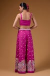 I Am Design_Magenta Silk Embroidery, Sequins, Mirrors Open Neck, Floral Palazzo And Cape Set _Online_at_Aza_Fashions