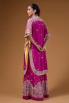 Shop_I Am Design_Magenta Silk Embroidery, Sequins, Mirrors Open Neck, Floral Palazzo And Cape Set _at_Aza_Fashions