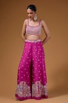 Buy_I Am Design_Magenta Silk Embroidery, Sequins, Mirrors Open Neck, Floral Palazzo And Cape Set _Online_at_Aza_Fashions