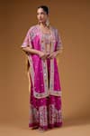 Shop_I Am Design_Magenta Silk Embroidery, Sequins, Mirrors Open Neck, Floral Palazzo And Cape Set _Online_at_Aza_Fashions