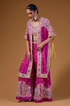 Buy_I Am Design_Magenta Silk Embroidery, Sequins, Mirrors Open Neck, Floral Palazzo And Cape Set _at_Aza_Fashions