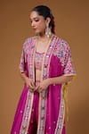Buy_I Am Design_Magenta Silk Embroidery, Sequins, Mirrors Open Neck, Floral Palazzo And Cape Set 