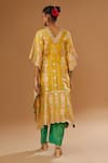 Shop_I Am Design_Yellow Silk Embroidery, Sequins, Mirrors V-neck Floral Print Kaftan Pant Set _at_Aza_Fashions