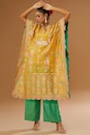 Buy_I Am Design_Yellow Silk Embroidery, Sequins, Mirrors V-neck Floral Print Kaftan Pant Set _at_Aza_Fashions