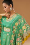 Buy_I Am Design_Green Silk Embroidery, Mirrors, Sequins V-neck Floral Print Kaftan Pant Set _Online_at_Aza_Fashions