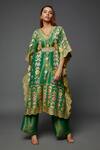 Buy I Am Design Green Silk Embroidery, Sequins, Mirrors V-neck Floret Print Kaftan Pant Set Online at Aza Fashions Buy_I Am Design_Green Silk Embroidery, Sequins, Mirrors V-neck Floret Print Kaftan Pant Set _Online_at_Aza_Fashions