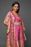 Buy_I Am Design_Pink Silk Foil Printing, Embroidery, Mirrors, Sequins Flower Kaftan Pant Set _Online_at_Aza_Fashions
