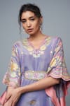 Buy_I Am Design_Purple Silk Embroidery, Sequins, Mirrors V-neck Bloom Print Kaftan Pant Set _Online_at_Aza_Fashions