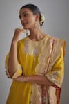 Buy_I Am Design_Yellow Silk Embroidery, Mirrors, Sequins Round Neck Floral Kurta Set _Online_at_Aza_Fashions