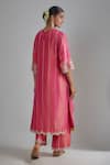 Shop_I Am Design_Pink Silk Embroidery, Mirrors, Sequins Round Neck Stripe And Flora Kurta Set _at_Aza_Fashions