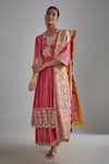Buy_I Am Design_Pink Silk Embroidery, Mirrors, Sequins Round Neck Stripe And Flora Kurta Set _at_Aza_Fashions