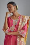 Buy_I Am Design_Pink Silk Embroidery, Mirrors, Sequins Round Neck Stripe And Flora Kurta Set _Online_at_Aza_Fashions