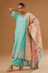 Buy_I Am Design_Green Silk Embroidery, Mirrors, Sequins, Foil Stripe And Flower Kurta Set _at_Aza_Fashions