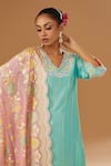 Buy_I Am Design_Green Silk Embroidery, Mirrors, Sequins, Foil Stripe And Flower Kurta Set _Online_at_Aza_Fashions