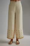 I Am Design_Ivory Silk Embroidery, Mirrors, Sequins Split V-neck Floral Print Kurta Pant Set _Online_at_Aza_Fashions