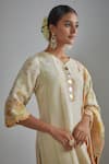 Buy_I Am Design_Ivory Silk Embroidery, Mirrors, Sequins Split V-neck Floral Print Kurta Pant Set _Online_at_Aza_Fashions
