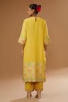 Shop_I Am Design_Yellow Silk Embroidery, Mirrors, Sequins, Foil Printing Flora Kurta Pant Set _at_Aza_Fashions