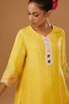 Shop_I Am Design_Yellow Silk Embroidery, Mirrors, Sequins, Foil Printing Flora Kurta Pant Set _Online_at_Aza_Fashions