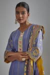 Buy_I Am Design_Purple Silk Embroidery, Mirrors, Foil Printing V-neck Flower Kurta Pant Set _Online_at_Aza_Fashions