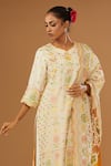 I Am Design_Ivory Silk Embroidery V-neck Bloom Print Kurta Pant Set _Online_at_Aza_Fashions