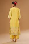 Shop_I Am Design_Yellow Silk Foil Printing V-neck Garden Kurta Pant Set _at_Aza_Fashions