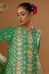 Shop I Am Design Green Silk Foil Printing V-neck Bloom Kurta Pant Set Online at Aza Fashions Shop_I Am Design_Green Silk Foil Printing V-neck Bloom Kurta Pant Set _Online_at_Aza_Fashions