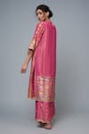 Shop_I Am Design_Pink Silk Embroidery, Zari, Foil Printing Split V-neck Bloom Kurta Pant Set _at_Aza_Fashions
