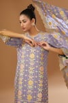 I Am Design_Purple Silk V-neck Garden Print Kurta Set _Online_at_Aza_Fashions