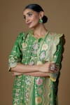 Buy_I Am Design_Green Silk V-neck Blossom Print Kurta Set _Online_at_Aza_Fashions