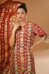 Buy_I Am Design_Red Silk Embroidery Split V-neck Blossom Print Kurta Pant Set _Online_at_Aza_Fashions
