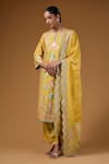 I Am Design_Yellow Silk Round Neck Bloom And Scallop Print Kurta Set _Online_at_Aza_Fashions