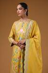 Shop_I Am Design_Yellow Silk Round Neck Bloom And Scallop Print Kurta Set _Online_at_Aza_Fashions