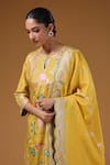 I Am Design_Yellow Silk Round Neck Bloom And Scallop Print Kurta Set _at_Aza_Fashions