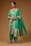 Buy_I Am Design_Green Silk Foil Printing, Zari Round Neck Flora And Scallop Kurta Set _at_Aza_Fashions