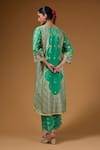 Shop_I Am Design_Green Silk Foil Printing, Zari Round Neck Flora And Scallop Kurta Set _at_Aza_Fashions