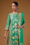 Buy_I Am Design_Green Silk Foil Printing, Zari Round Neck Flora And Scallop Kurta Set _Online_at_Aza_Fashions
