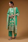 Shop_I Am Design_Green Silk Foil Printing, Zari Round Neck Flora And Scallop Kurta Set _Online_at_Aza_Fashions