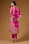 Shop_I Am Design_Pink Silk Embroidery, Zari Round Neck Bloom And Scallop Print Kurta Set _at_Aza_Fashions