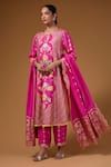 Buy_I Am Design_Pink Silk Embroidery, Zari Round Neck Bloom And Scallop Print Kurta Set _at_Aza_Fashions