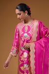 Shop_I Am Design_Pink Silk Embroidery, Zari Round Neck Bloom And Scallop Print Kurta Set _Online_at_Aza_Fashions