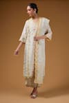 I Am Design_Ivory Silk Embroidery V-neck Blossom And Scallop Print Kurta Set _Online_at_Aza_Fashions
