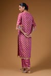 Shop_I Am Design_Pink Silk V-neck Flora And Scallop Print Kurta Set _at_Aza_Fashions